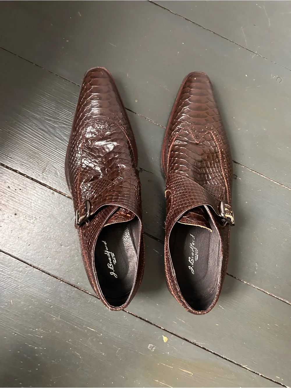 J. Bradford Brown Exotic Snakeskin Monk Strap Dress Shoes Made in Italy EU 45
